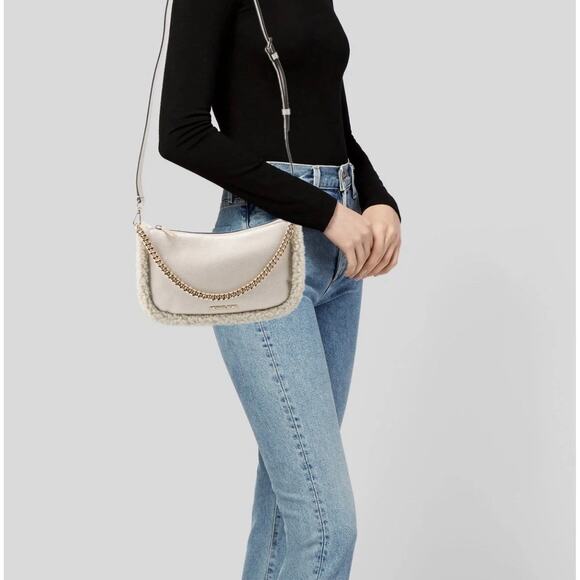 Michael Kors Carmela MD Leather Shearling Pouchette Crossbody Bag - Picture 2 of 11